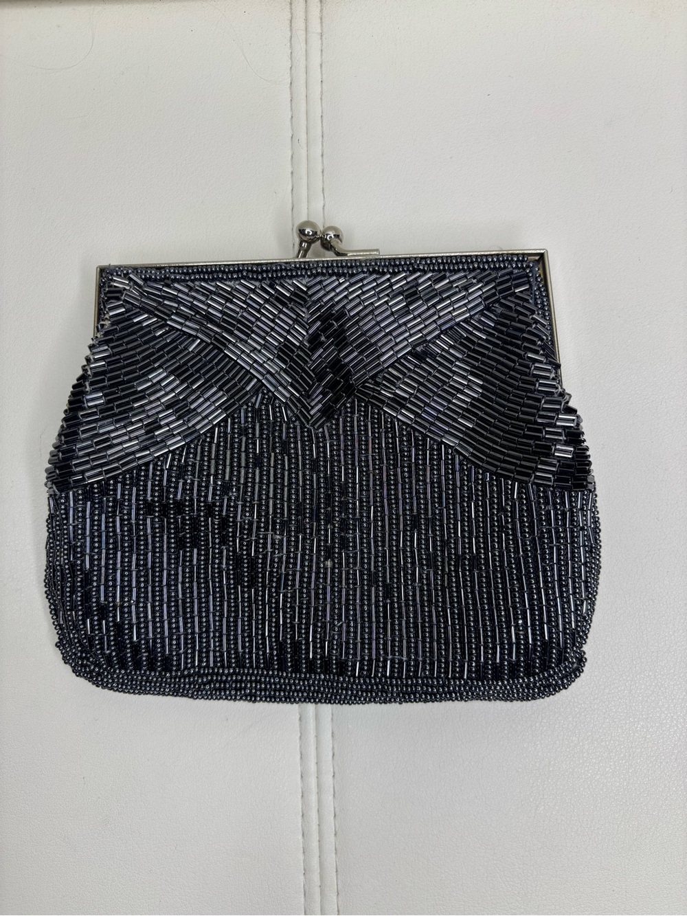Beaded Evening Clutch - Black with chain